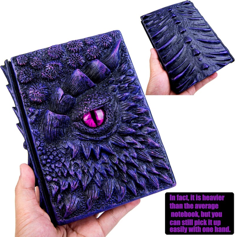 LZlightactor 3D Dragon Eye Embossed Journal,Resin Engraving Notebook,Dnd notebook for Dragon Lovers ，Blank Paper,Hardcover Travel Notepad for Writing,Sketchbook,Collection,Gift,Decoration A4 and A5 Size (A5-Dark Purple-Lined-Brooch) - Image 4